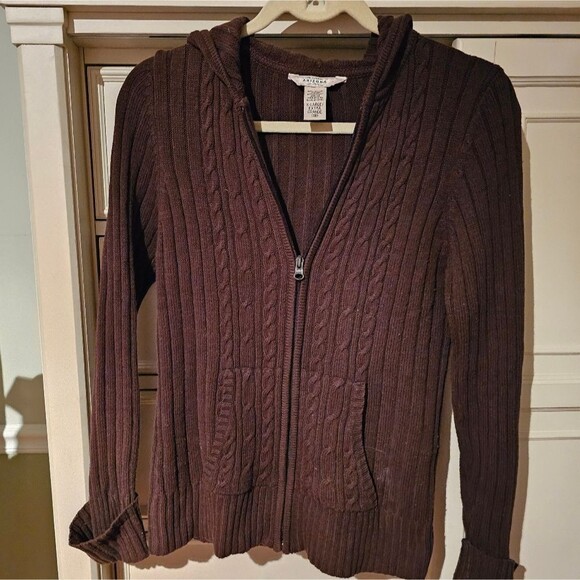 ARIZONA Brown Hooded Zipper Sweater with Pockets. Girls 14/16 - Picture 3 of 5